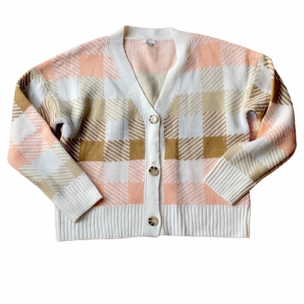 C est 1946 pink, tan and cream cardigan